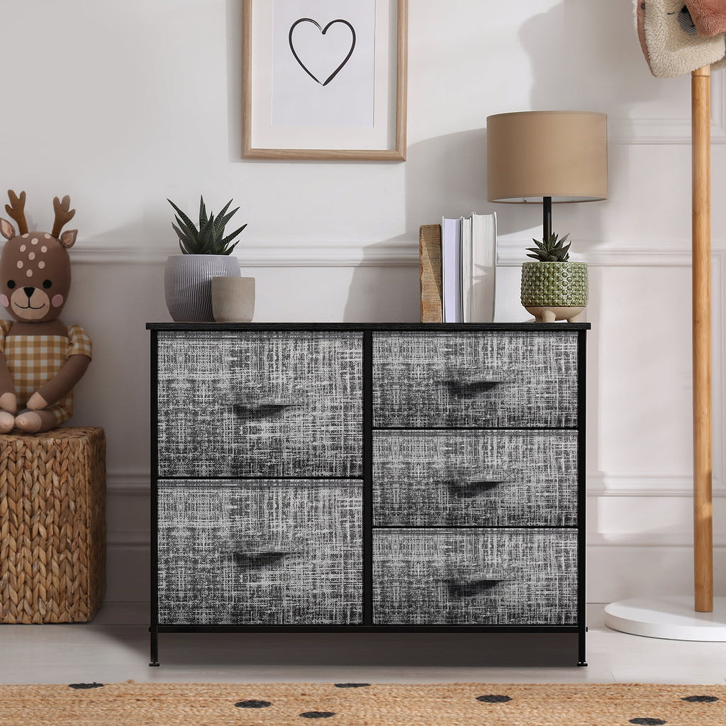5 Drawer Fabric Storage Dresser with Wood Top P328120
