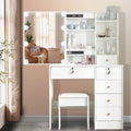 White Makeup Vanity with Sliding Mirror and Stool C6349