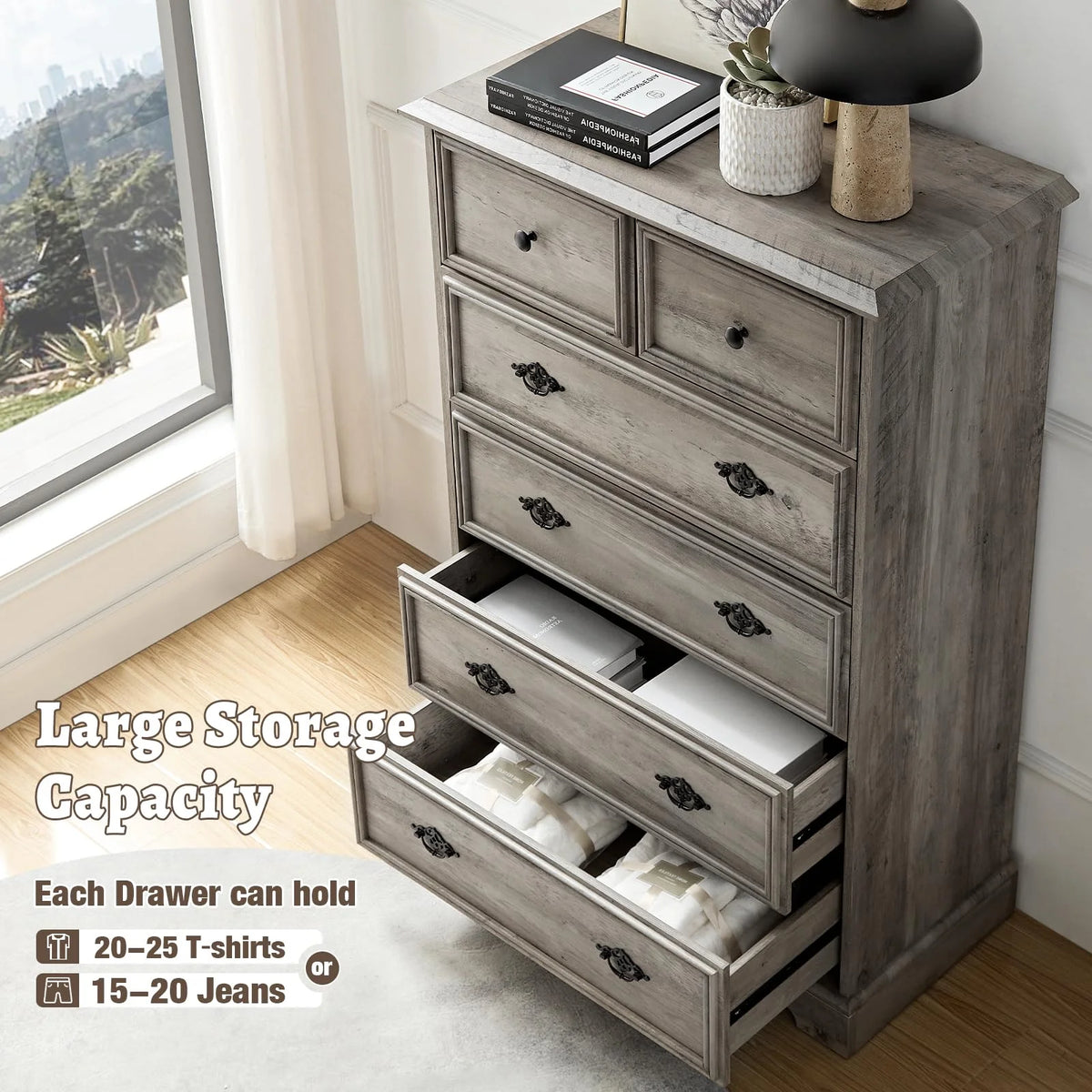 Grey 6 Drawer Wood Dresser H582