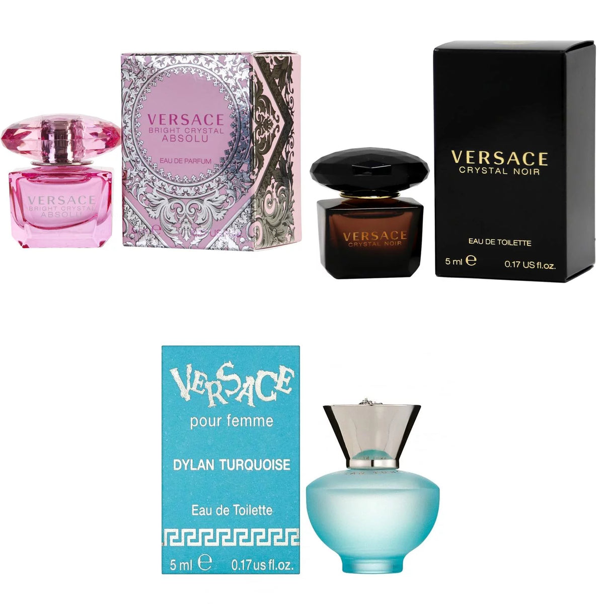 Bright Crystal Absolu EDP, Crystal Noir EDT, Dylan Turquoise Femme 5ml 3PK Kit K7577