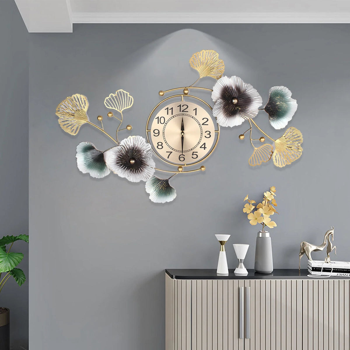Ginkgo Leaf Wall Clock 90*45cm Mute Battery Operated J27781