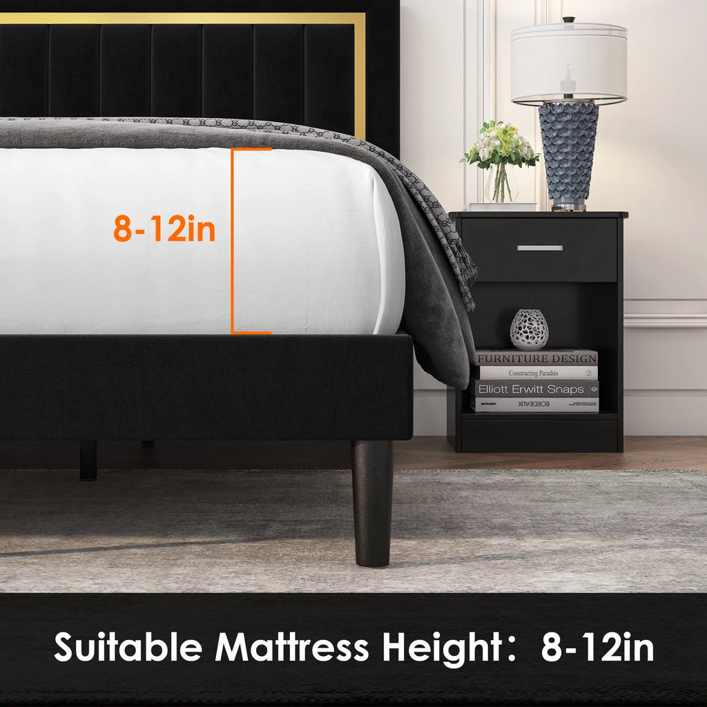 Queen Velvet Tufted Upholstered Platform Bed Frame X382