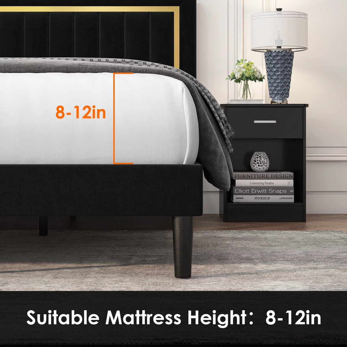 Queen Velvet Tufted Upholstered Platform Bed Frame X382