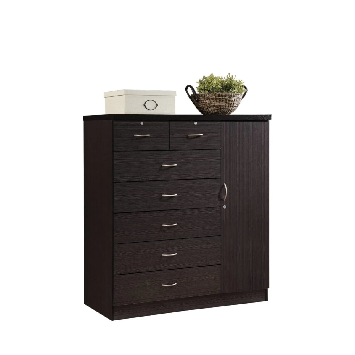 White 7 Drawer Chest with Locks and 1 Door 3 Shelves P38484