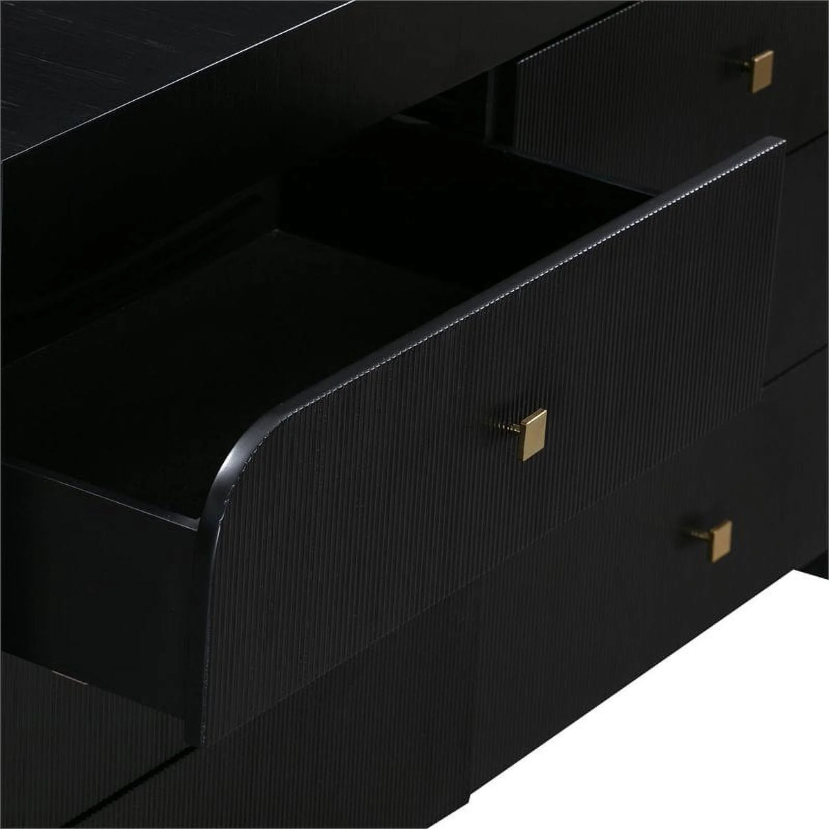 Black 6-Drawer Acacia Veneer MDF Wood Dresser T8626