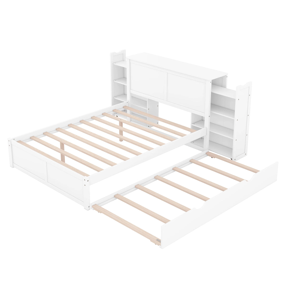 Full Size Wood Platform Bed with Trundle and Storage O84366