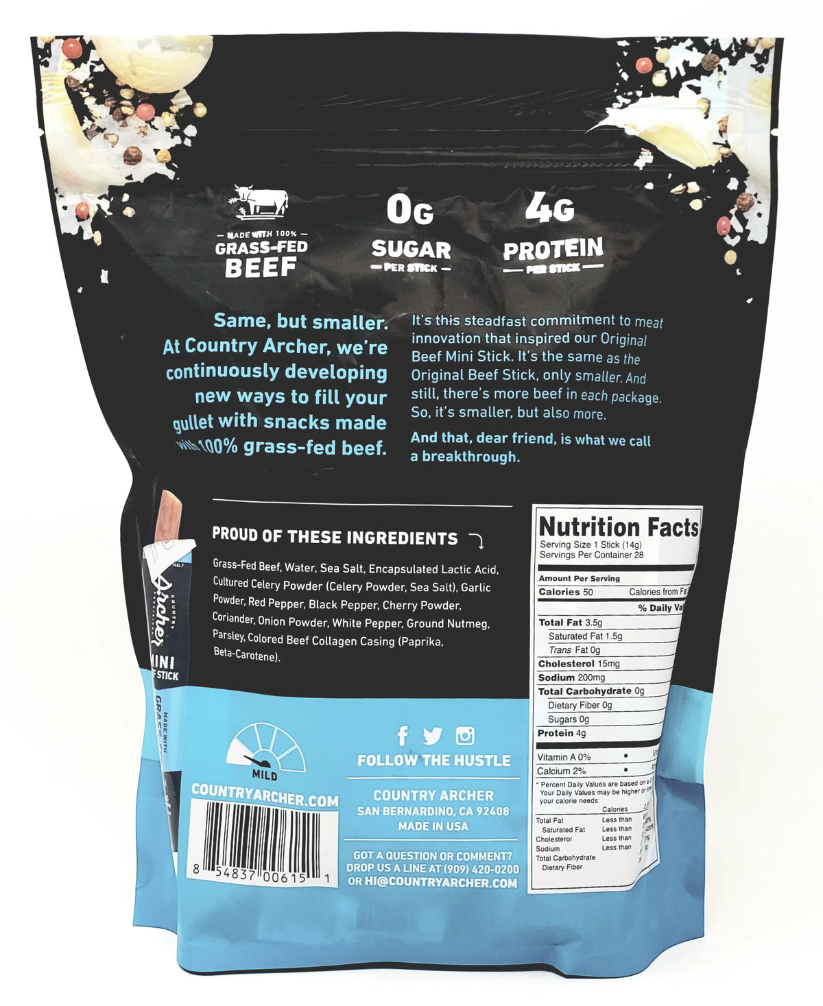 100% Grass-Fed Beef Sticks Minis Original 56 Individually Wrapped Sticks X7216