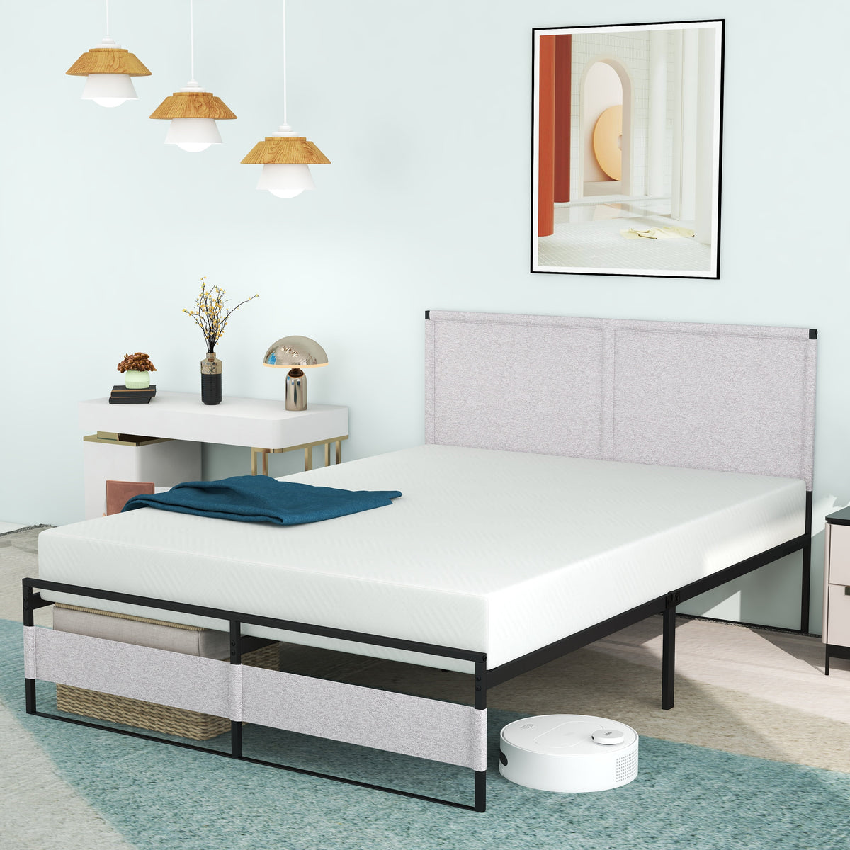 King Size 14 inch Platform Bed Frame with Headboard and Footboard X780