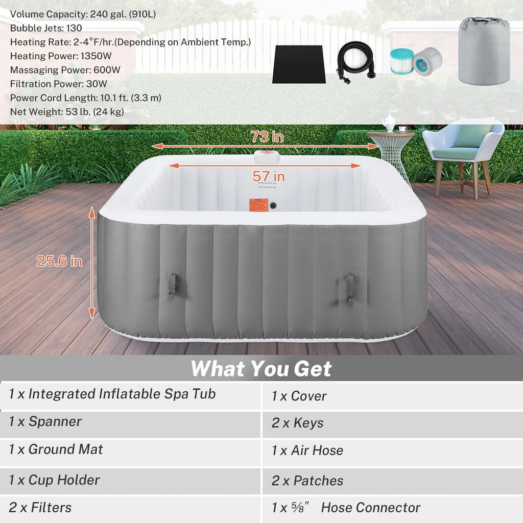 4-6 Person Inflatable Hot Tub with 130 Jets and Cover F9691