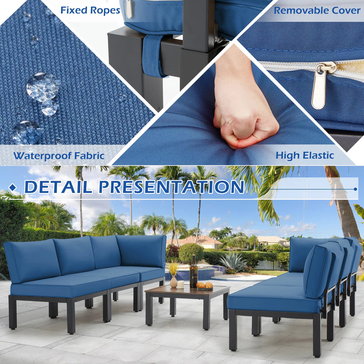 7 Pieces Metal Patio Furniture Set with Cushions and Table M8232