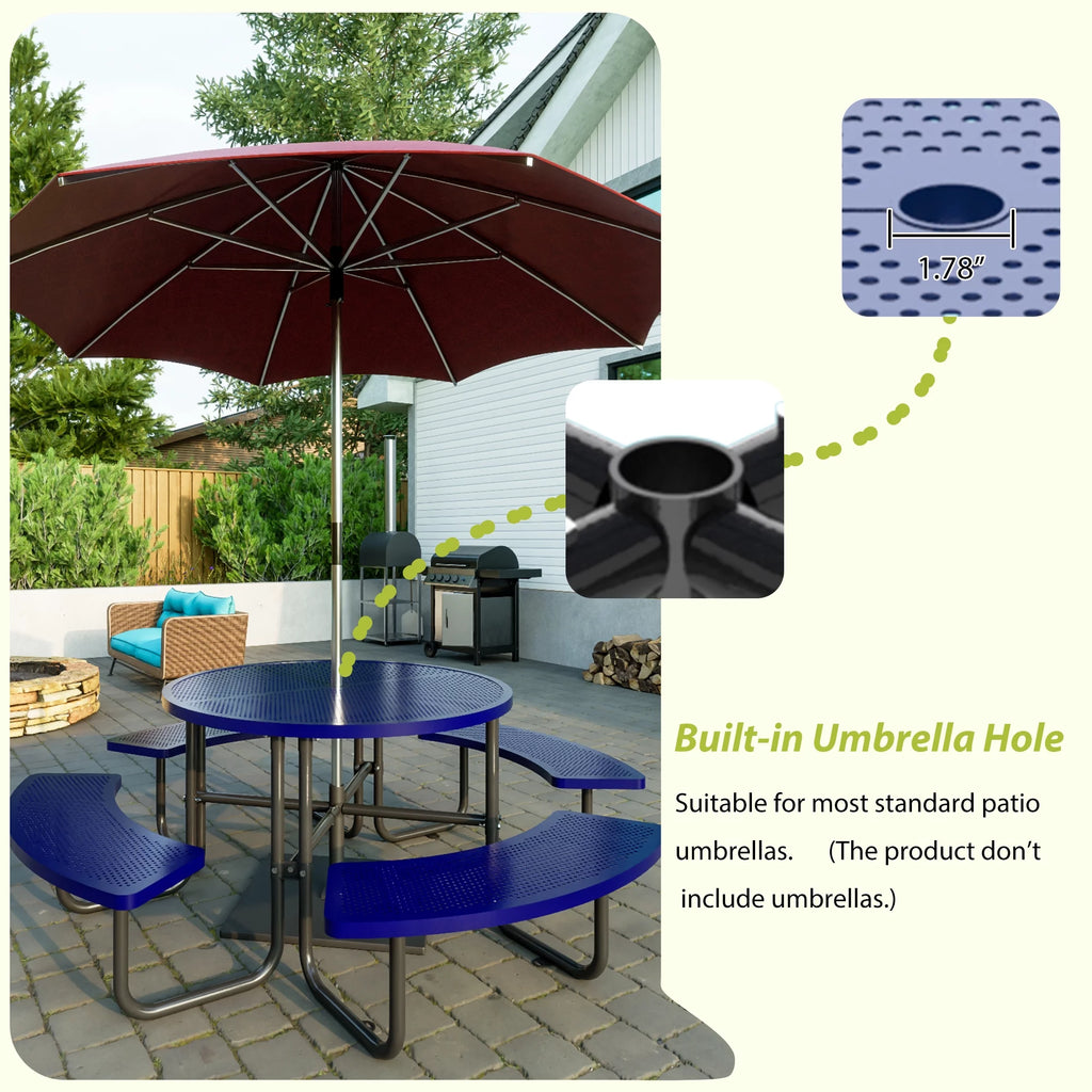 46'' Steel Round Picnic Table with Umbrella Hole Q524805