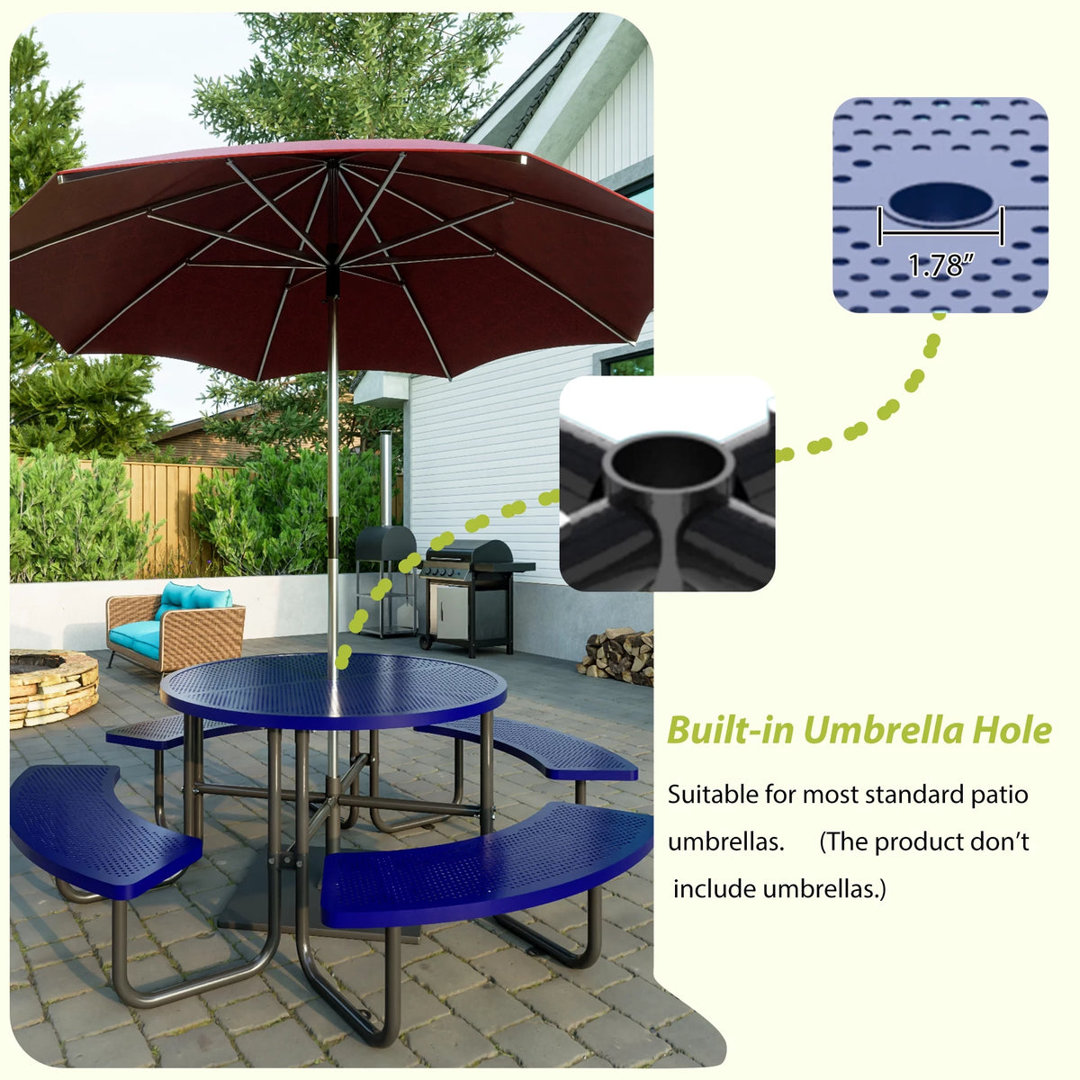 46'' Steel Round Picnic Table with Umbrella Hole Q524805