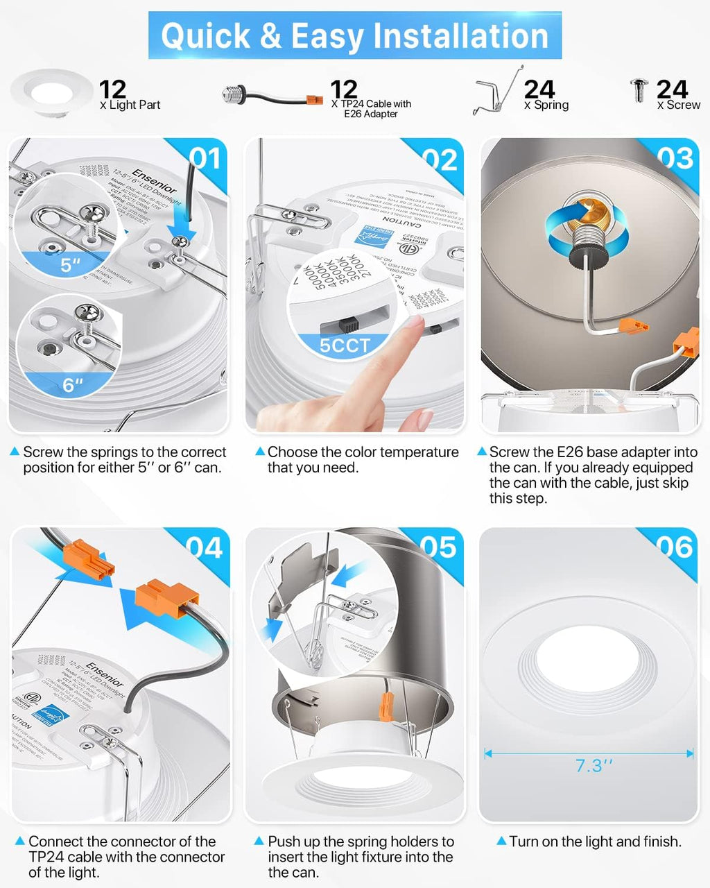 12 Pack 5/6 Inch LED Recessed Lighting, Dimmable Downlight V840