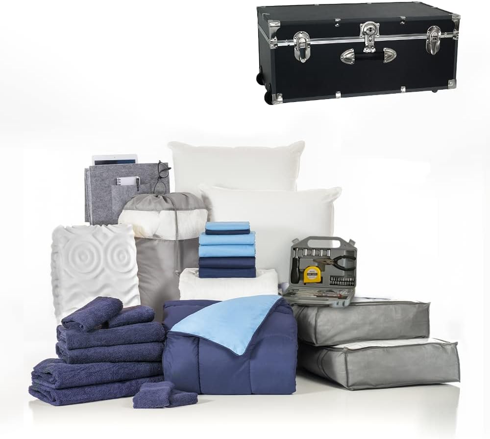 Twin XL Blue and Navy Bedding Bath Set with Trunk K554784