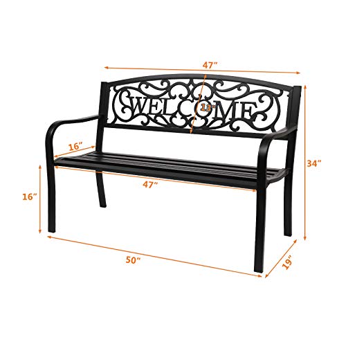 Outdoor Bench with Plastic Floral Design Backrest N35877