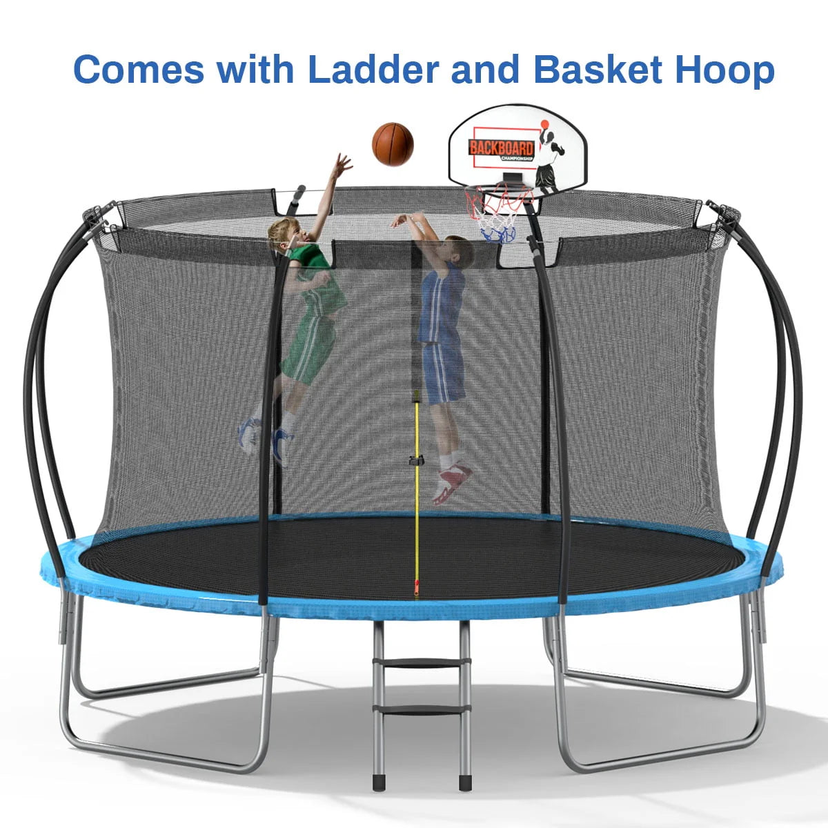 12 ft Trampoline with Enclosure and Basketball Hoop J146
