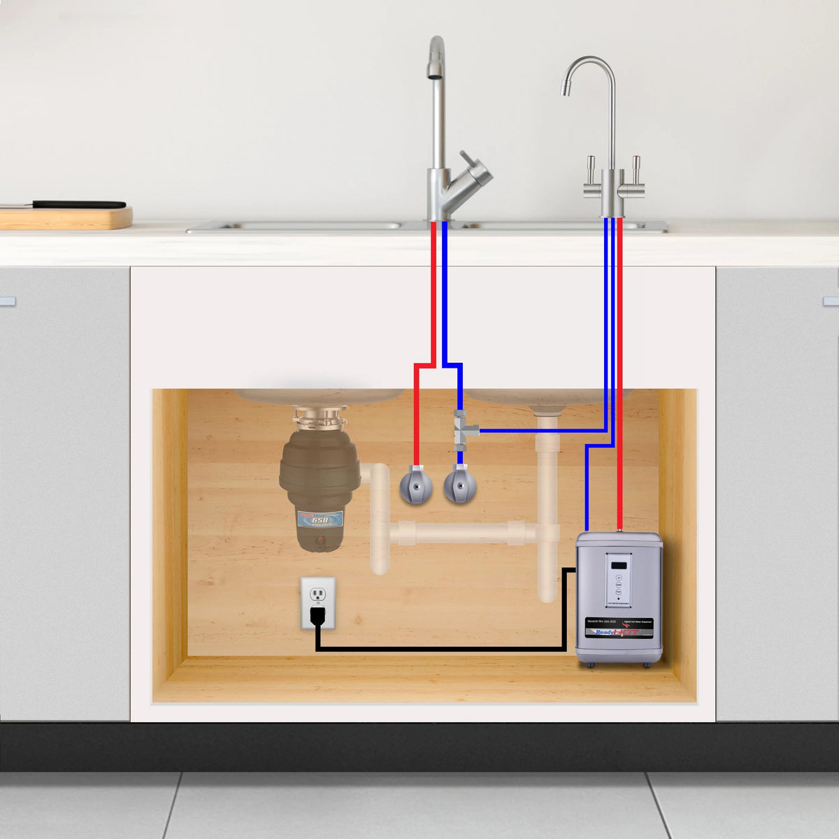 Digital Hot Water Dispenser 1300W with Brushed Nickel 2 Handle Faucet L696