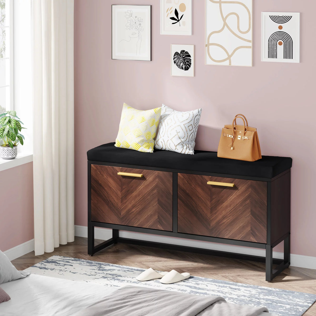 Shoe Storage Bench with 2 Flip Drawers E2689