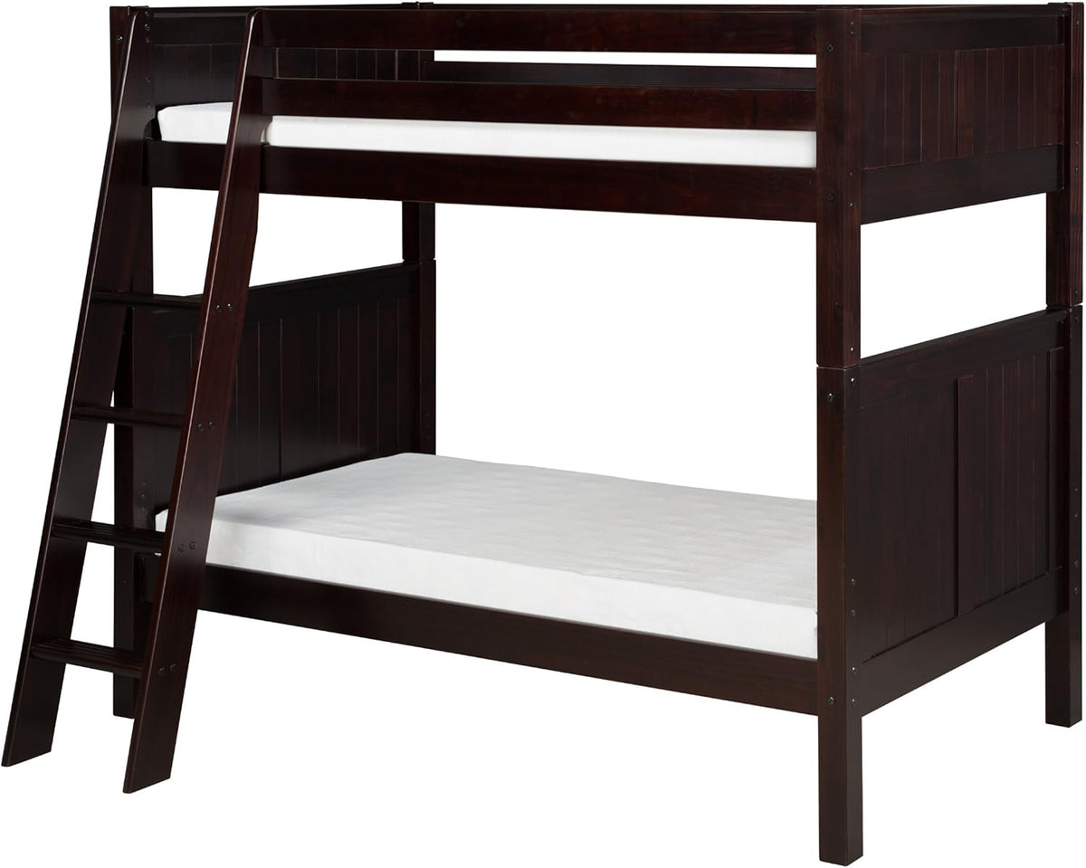 Solid Wood Twin-Over-Twin Low Bunk Bed with Side Attached Ladder V816402