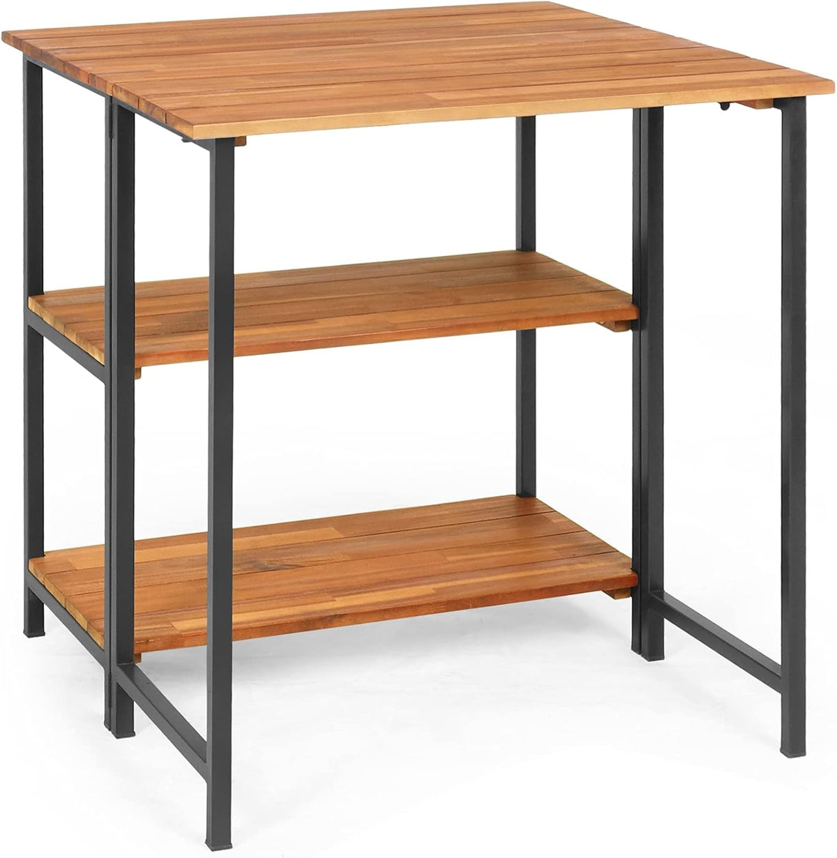 Acacia Wood Folding Patio Table with 2 Storage Shelves T97881