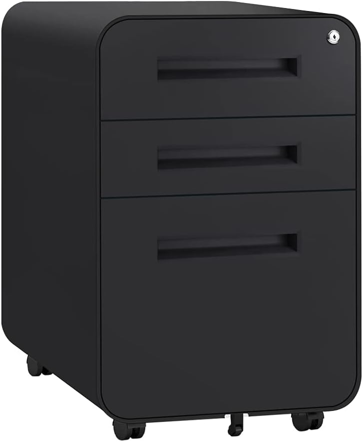 White 3 Drawer File Cabinet with Lock and Wheels U9832