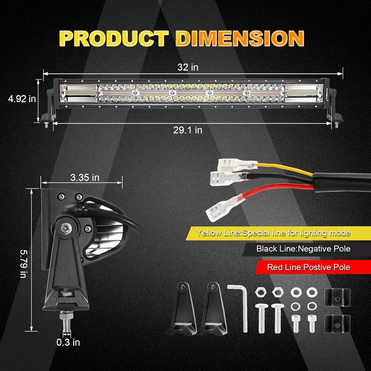 32 Inch Amber White LED Light Bar Q4528