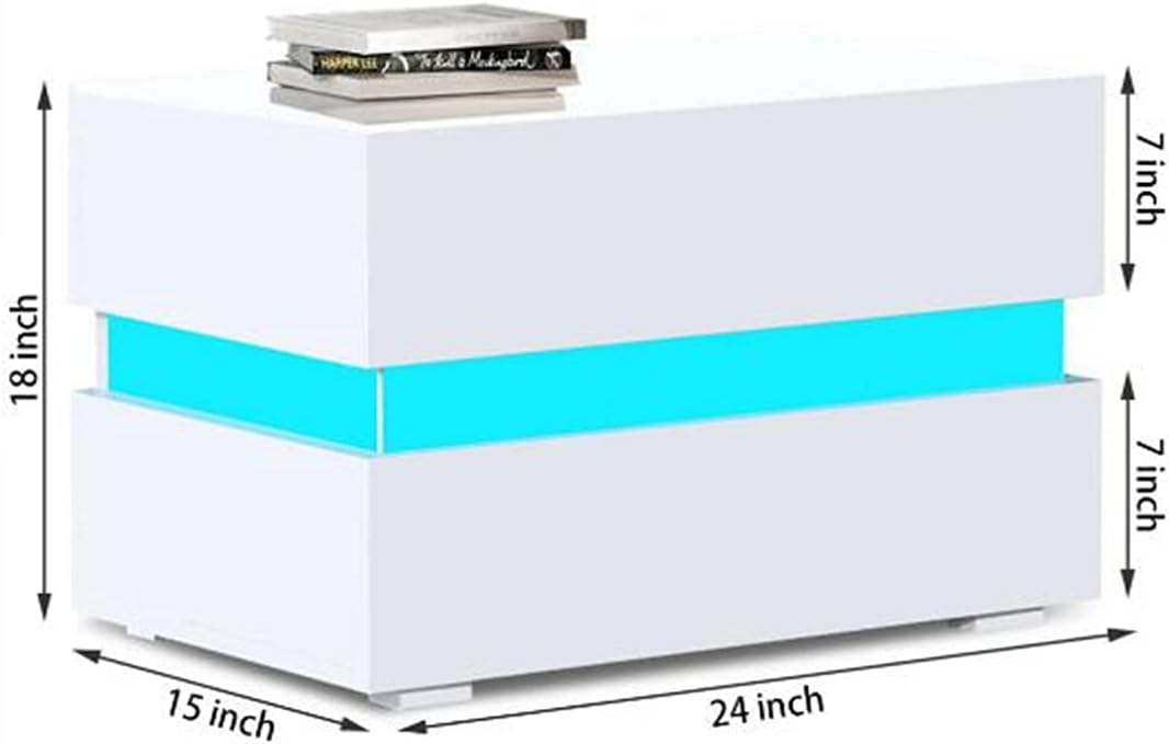 White 2 Drawer High Gloss LED Nightstand T451