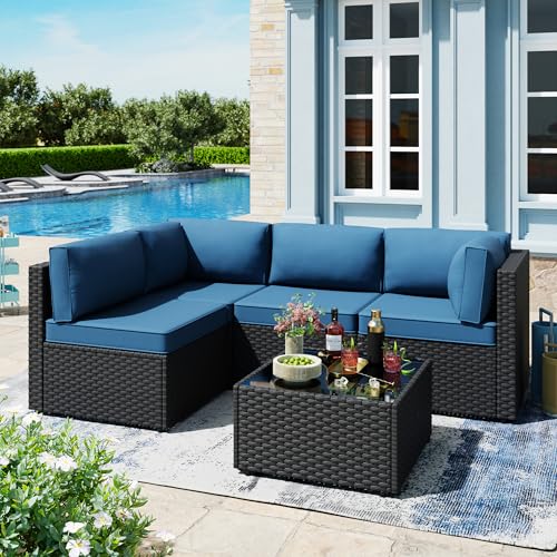 5 Pc All-Weather Rattan Patio Furniture Set with Tea Table S467684