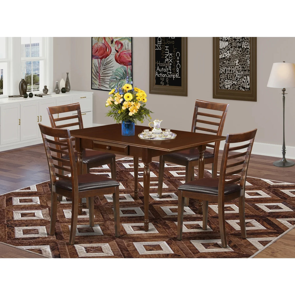 5 Pieces Real Wood Dining Table Set with 4 Faux Leather Seat Chairs T380558