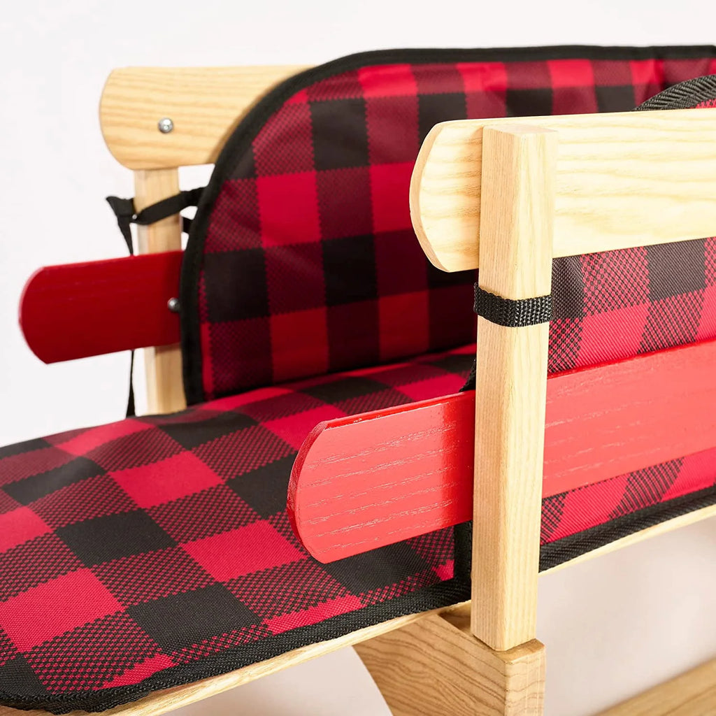 Wood Snow Sled with Cushion Seat and Pulling Rope K745