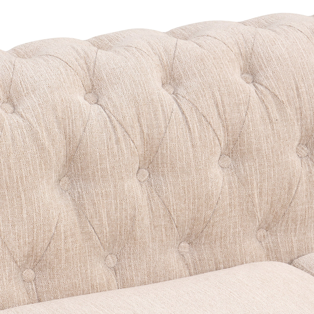 3 Seater Button Tufted Upholstered Sofa with Rolled Arms G2497