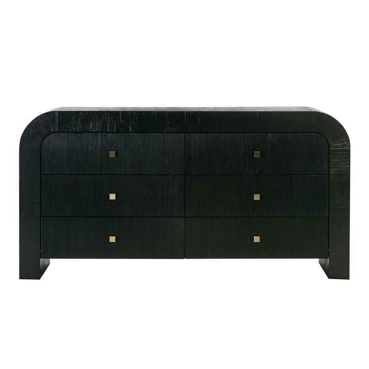 Black 6-Drawer Acacia Veneer MDF Wood Dresser T8626