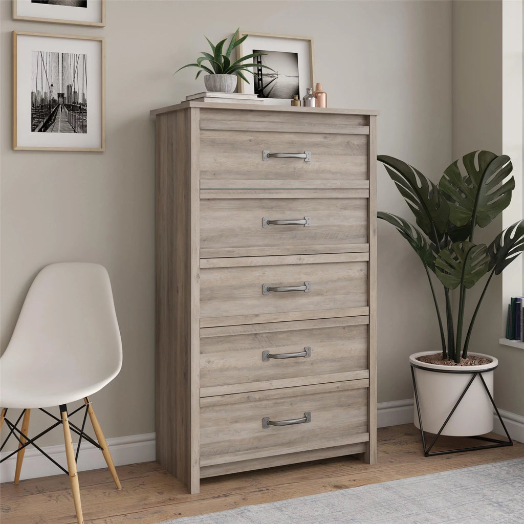 Rustic Ranch 5 Drawer Dresser, Ivory Oak K6243