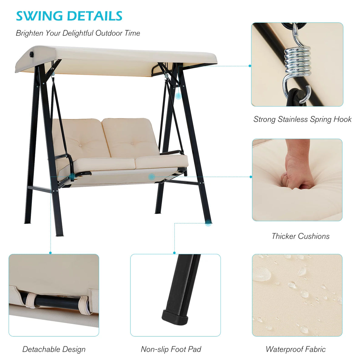 Beige Steel Outdoor Patio Swing Chair R157445
