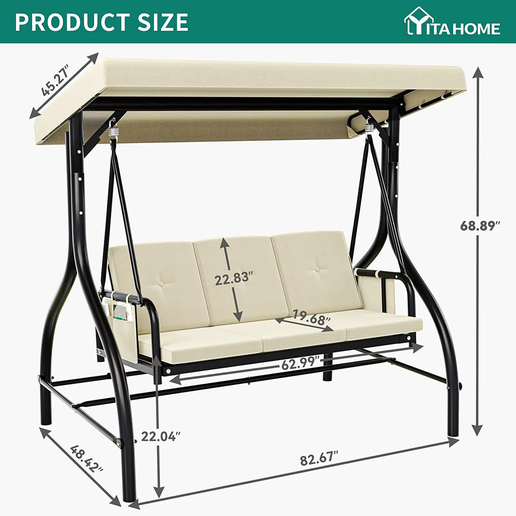 3-Seats Outdoor Patio Swing Chair with Adjustable Canopy and Removable Cushion U548