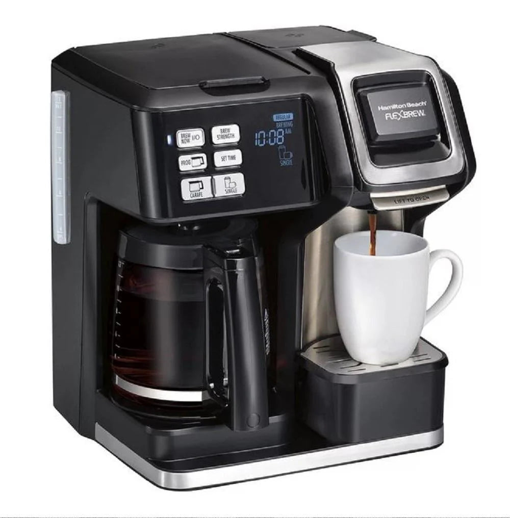 2-Way Coffee Maker with K-Cup Pods or Grounds, 12c Pot, Black & Silver P189259