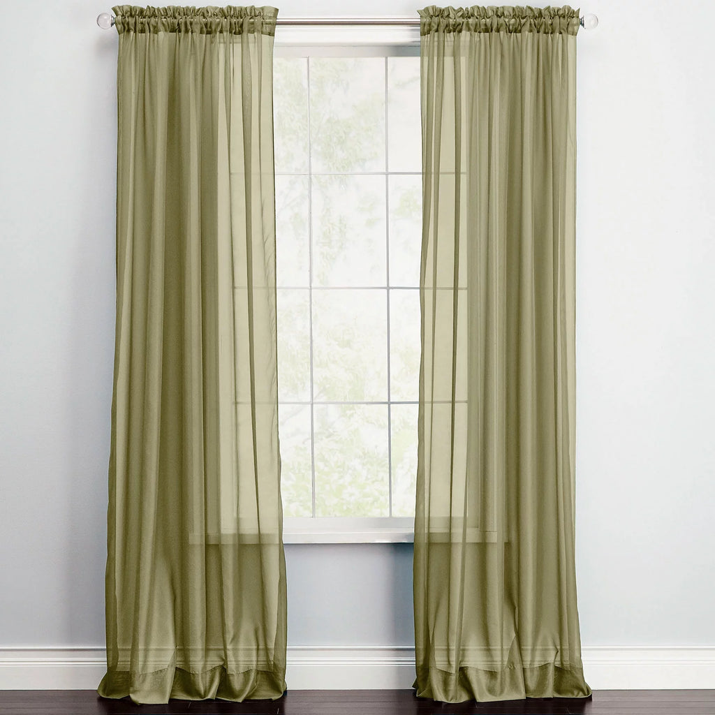 Sage Sheer Voile Rod-Pocket Window Curtains R959460