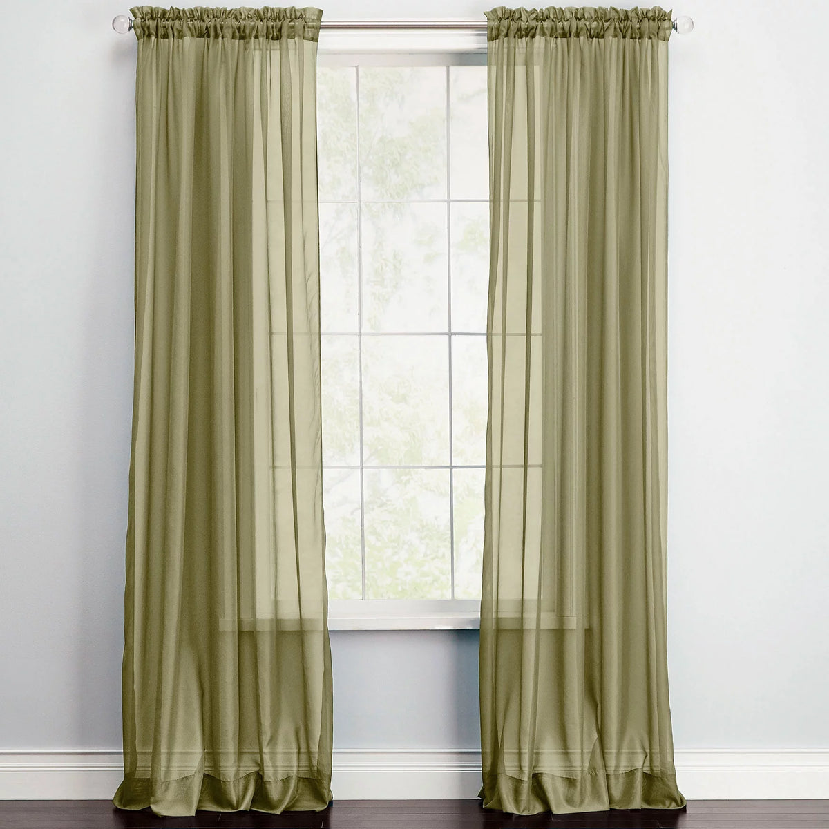 Sage Sheer Voile Rod-Pocket Window Curtains R959460