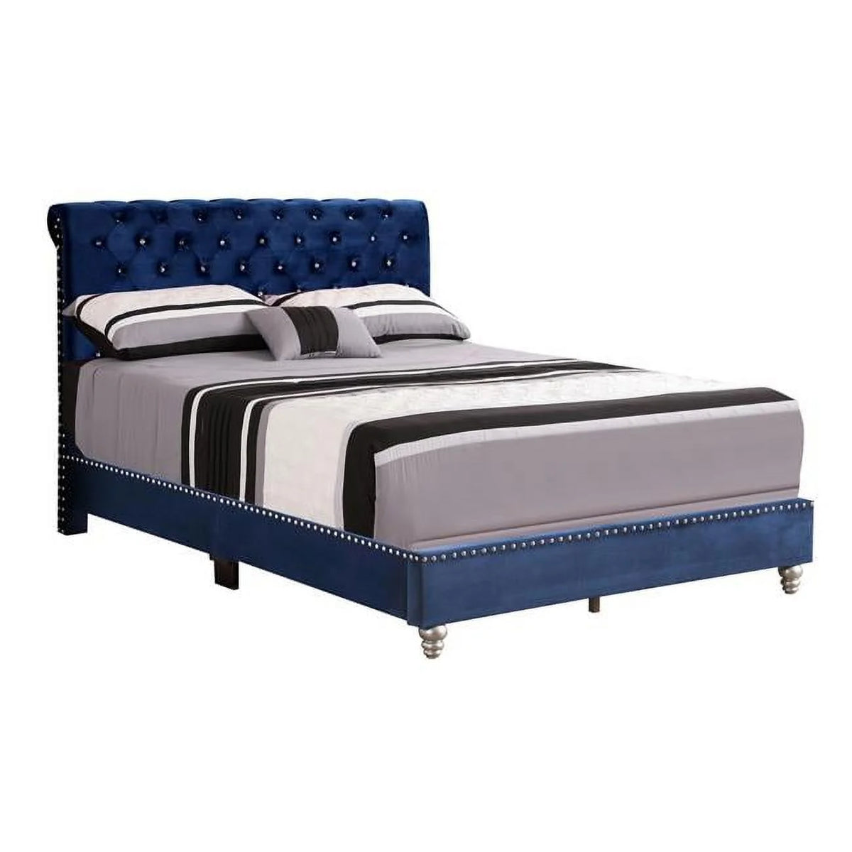 Navy Blue Tufted Upholstered Full Panel Bed Y150