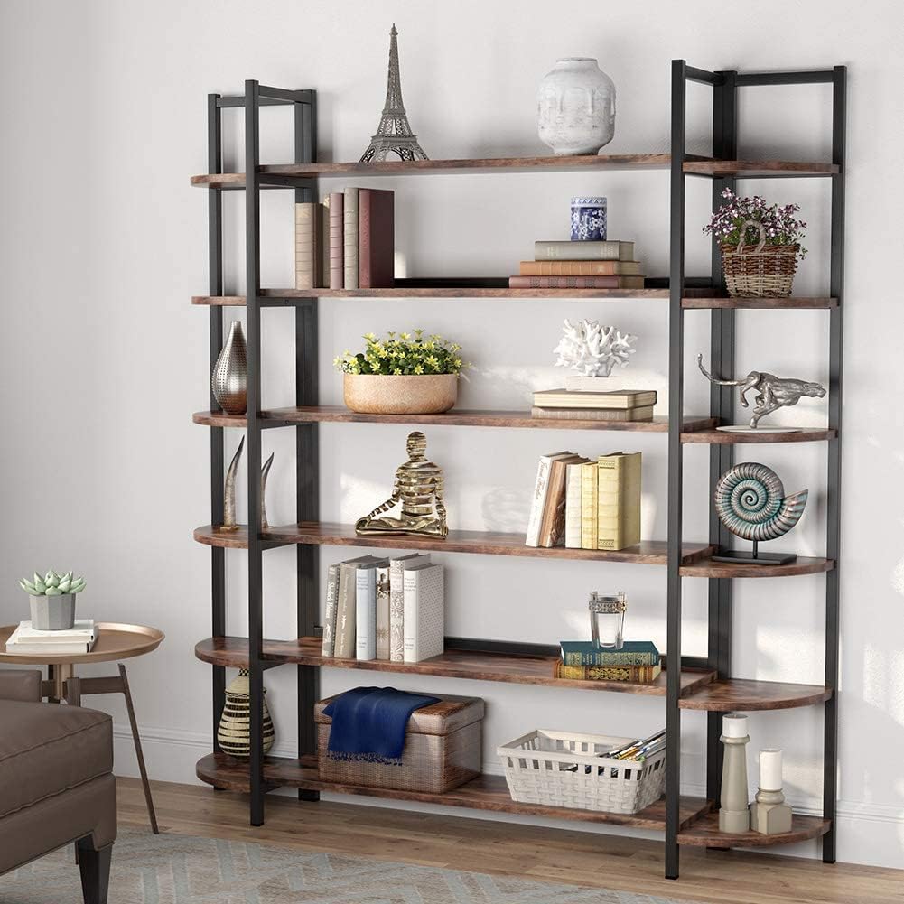 6-Shelf Black Bookshelf with Metal Frame A227966