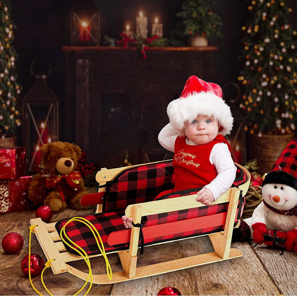 Wood Snow Sled with Cushion Seat and Pulling Rope K745