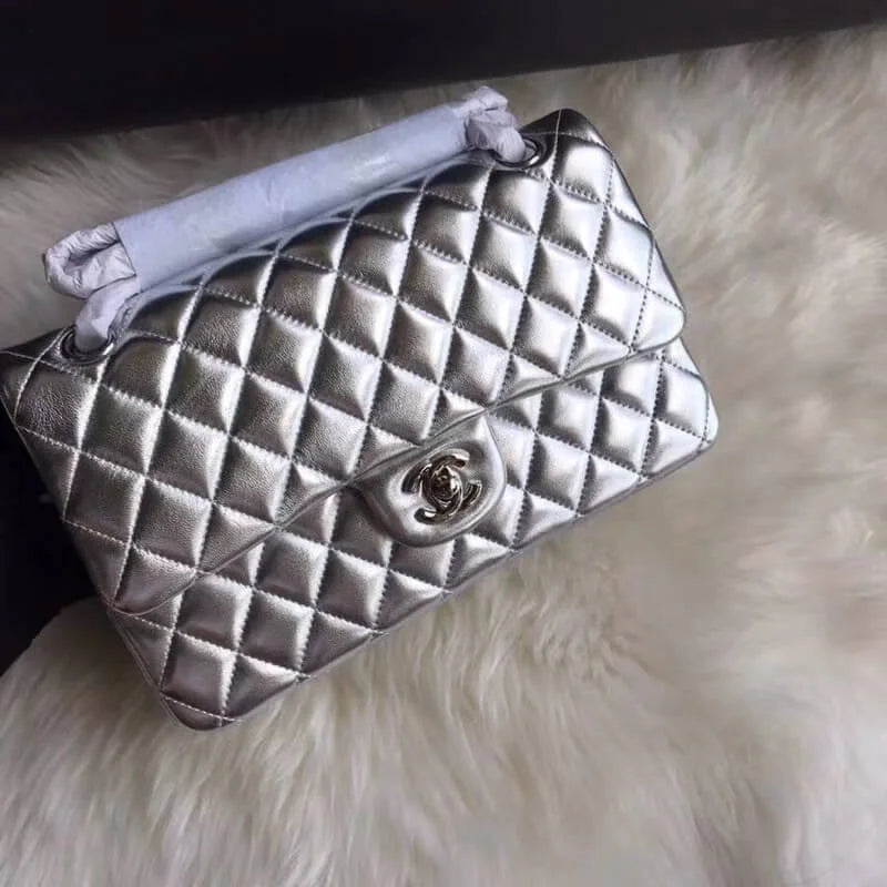 Silver Medium Size Lambskin Leather Flap Bag C184389