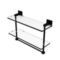 16 in. Two Tiered Glass Shelf with Towel Bar Matte Black R433788
