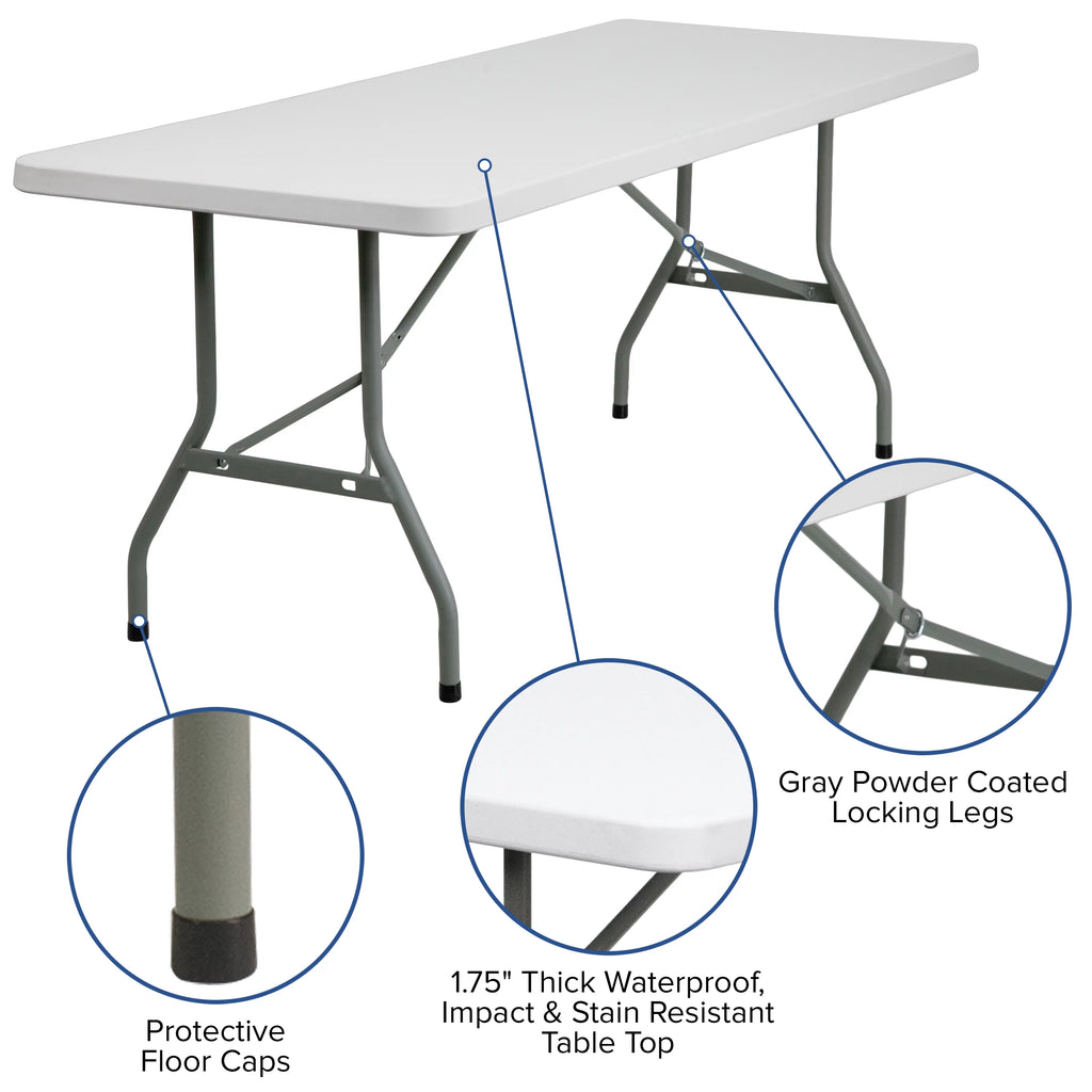 6-Foot Granite White Plastic Folding Table S481866