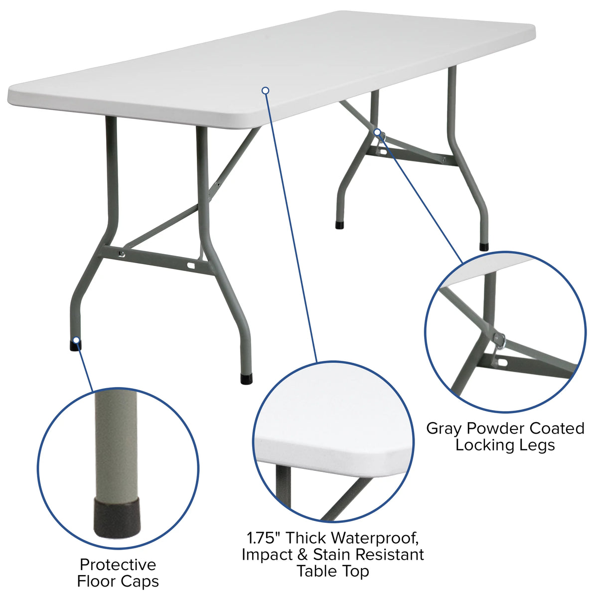 6-Foot Granite White Plastic Folding Table S481866