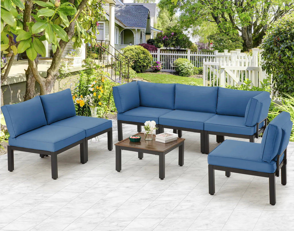 7 Pieces Metal Patio Furniture Set with Cushions and Table M8232
