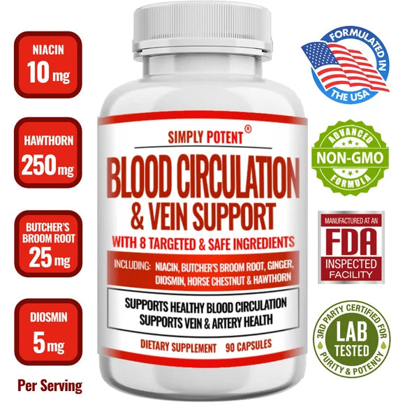 90 Caps Blood Circulation & Vein Support Supplement with Niacin, L-Arginine, Ginger, Cayenne Pepper, Hawthorn F218506