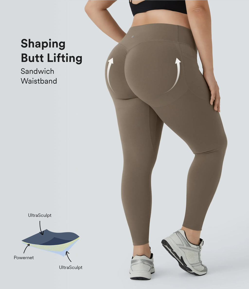 High Waisted Tummy Control Shaping Leggings Plus Size V49301