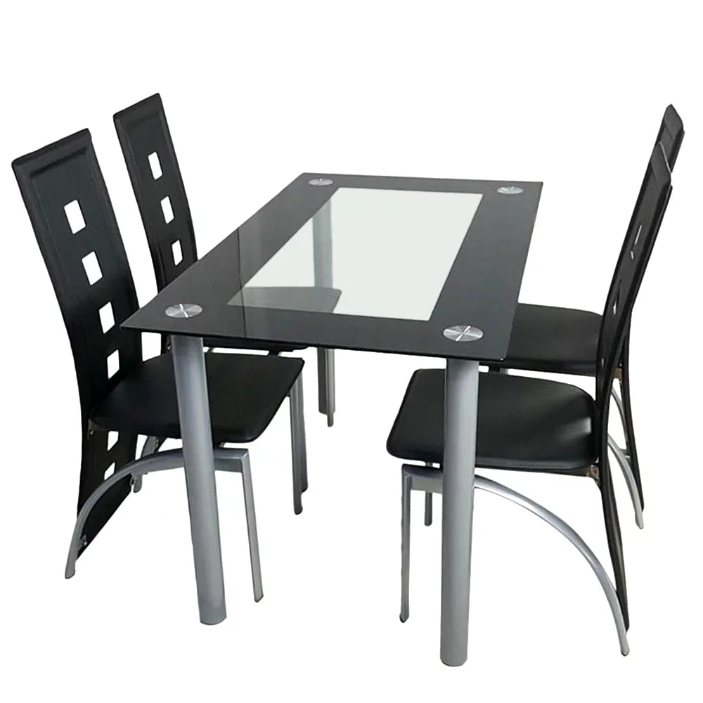 5 Piece Tempered Glass Dining Table Set with 4 Chairs Z2890
