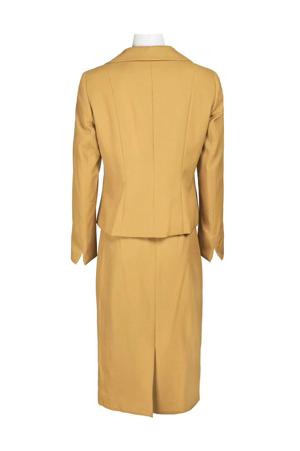 Notched Collar 3 Button Flap Pocket Square Texture Jacket with Zipper Back Skimmer Skirt Two Piece W19358